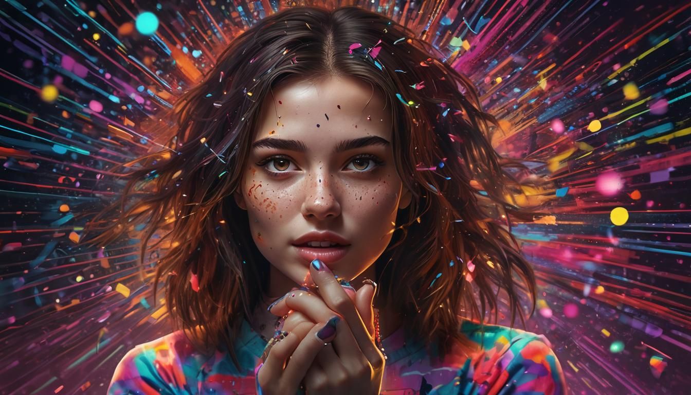 Explosive Texting: Hyperrealistic Digital Art Portrait