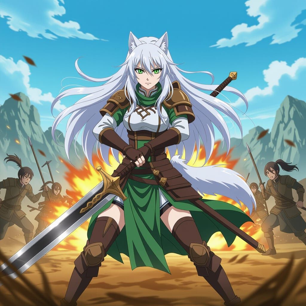 Anime Wolf Warrior on Battlefield
