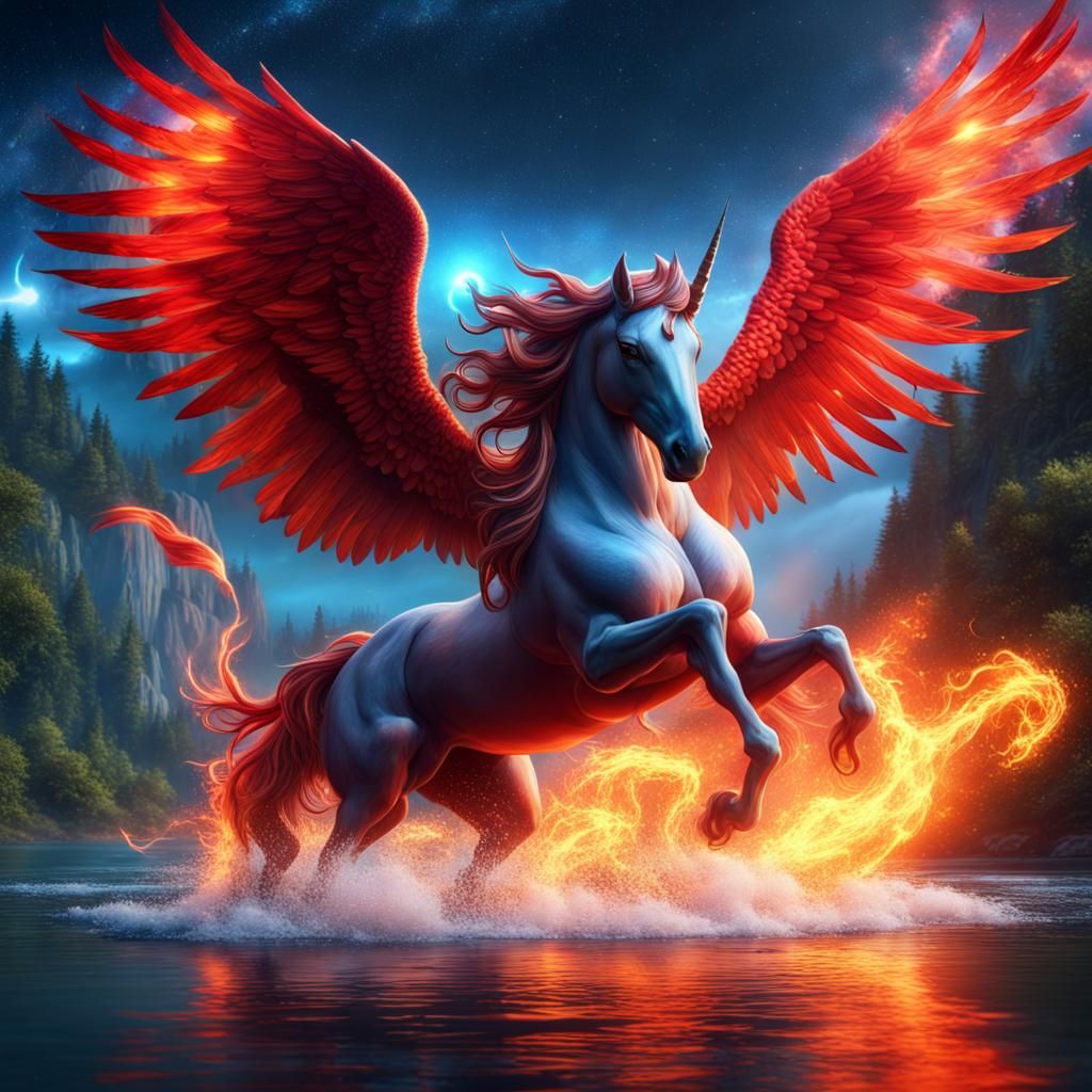 Pegasus and Unicorn Battle with Galaxy Background