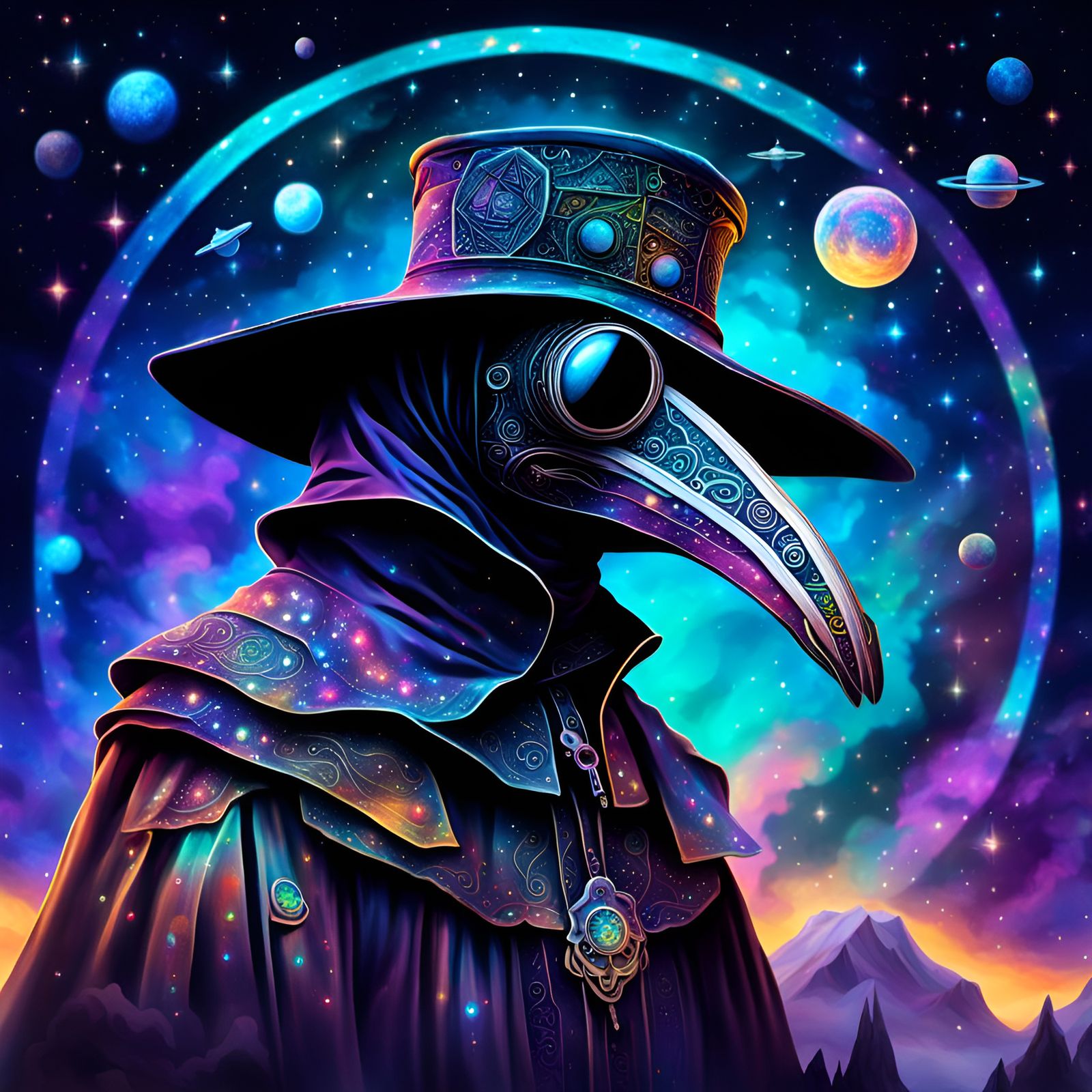 Space Plague Doctor in Cosmic Astral Illustration