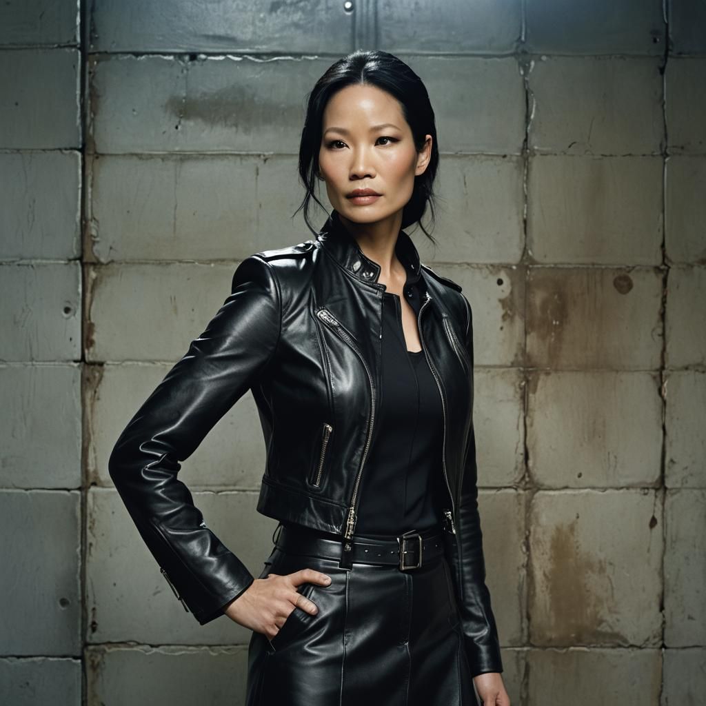 Lucy Liu in Black Leather: High-Fashion Portrait