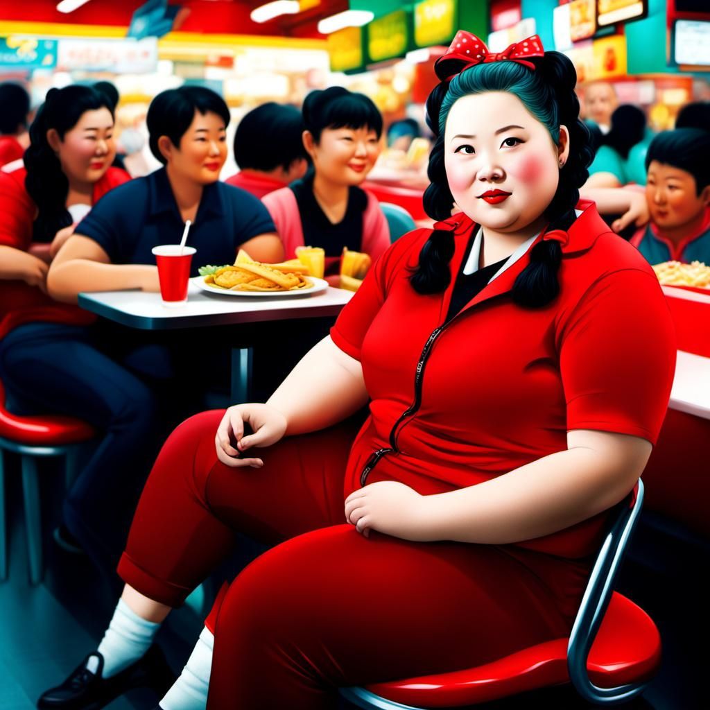 Anime Woman Enjoys Ice Cream in Vivid Restaurant