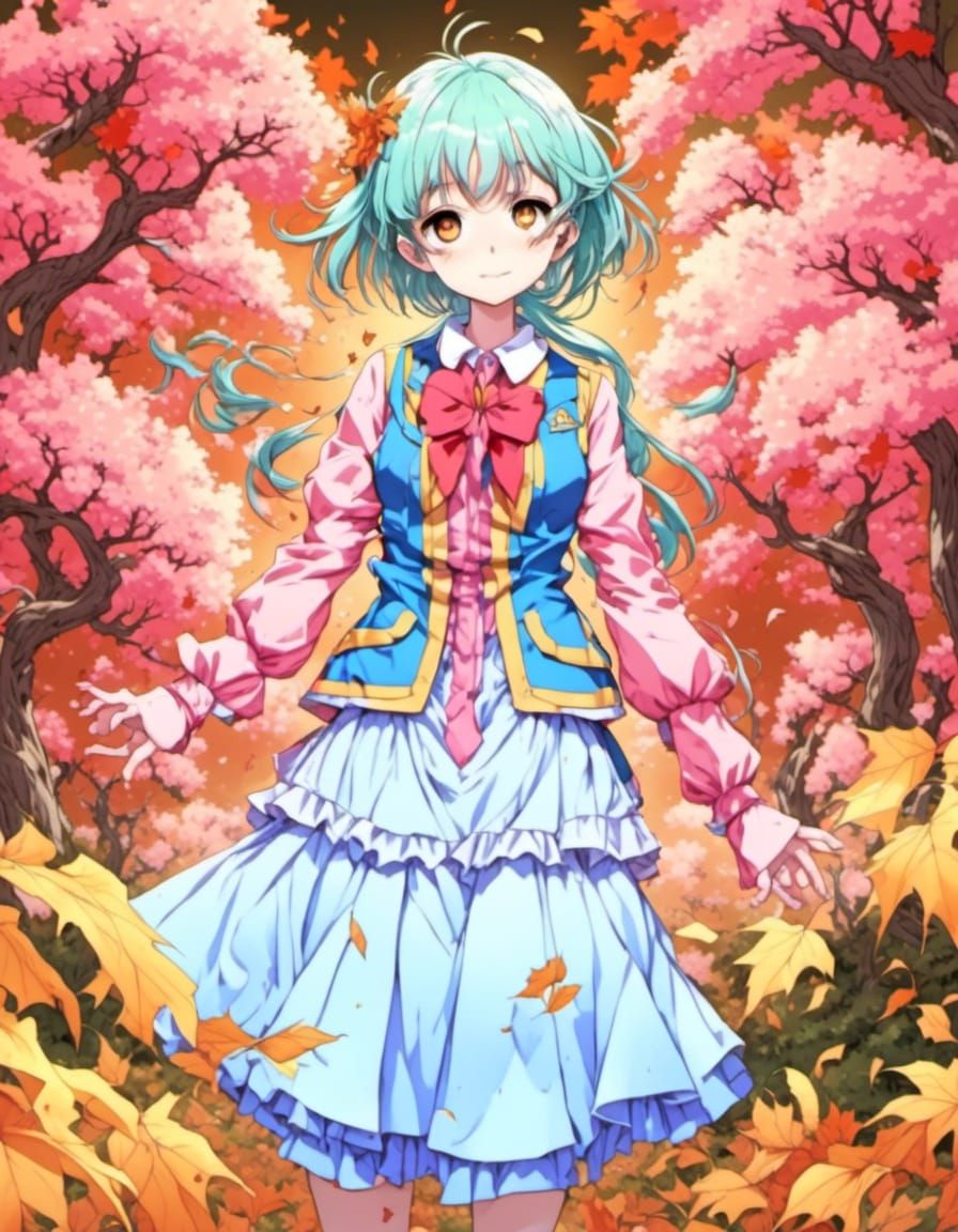 Anime Character in Autumn Sunlight with Color Gradient