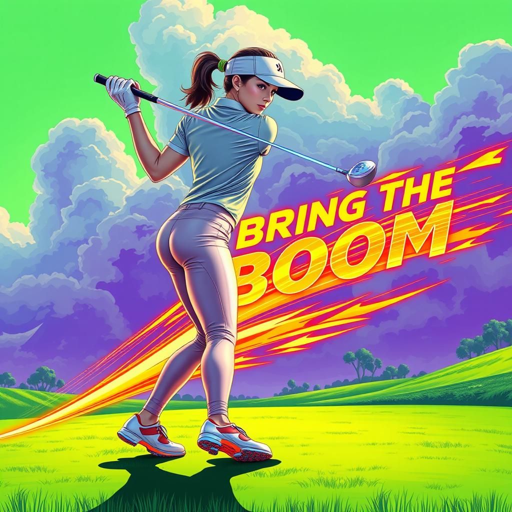 Futuristic Golfer's Fiery Swing: Bring the Boom