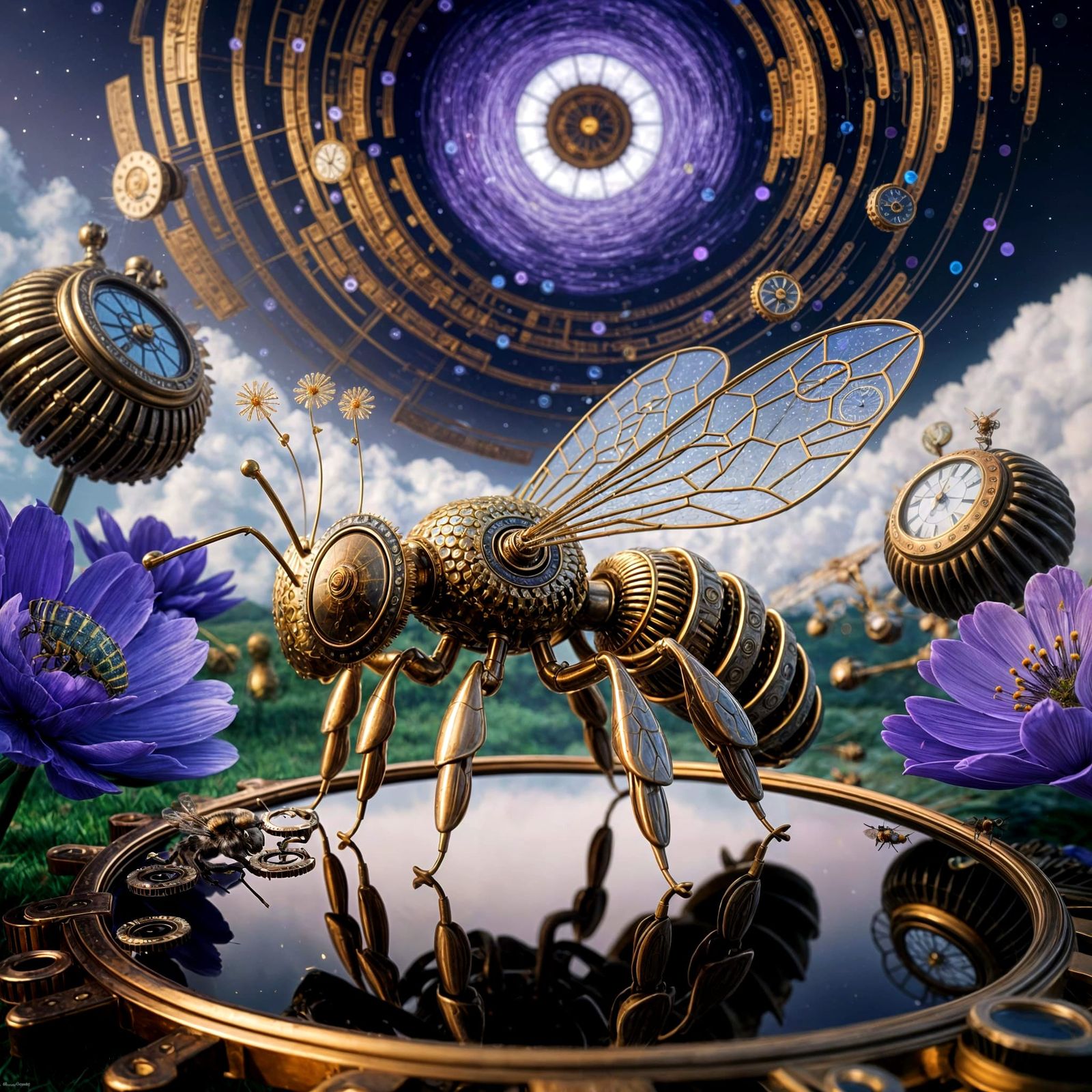 Steampunk Bee in Liquid Mercury Wonderland