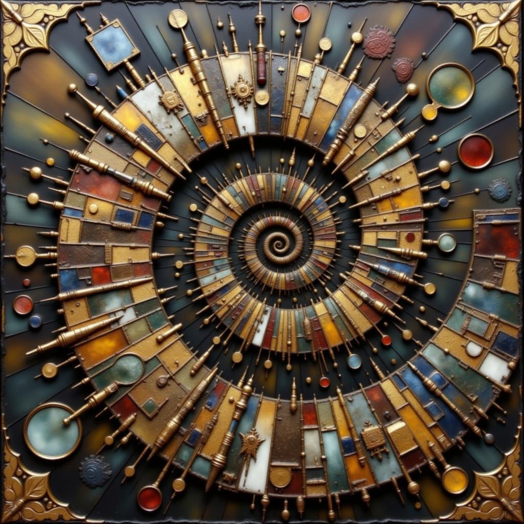 Abstract Geometric Curves in Ancient Gold and Metallics