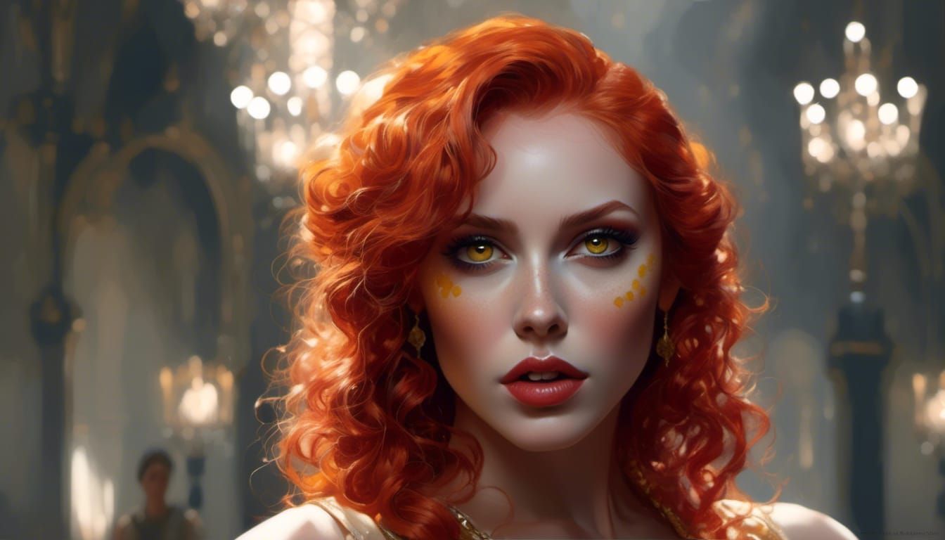 Red-Haired Woman with Snake Eyes: Hyperrealistic Portrait