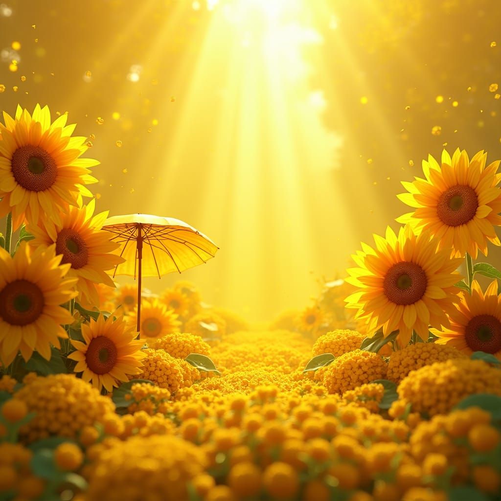 Radiant Yellow Scene with Sunflowers and Sunlight