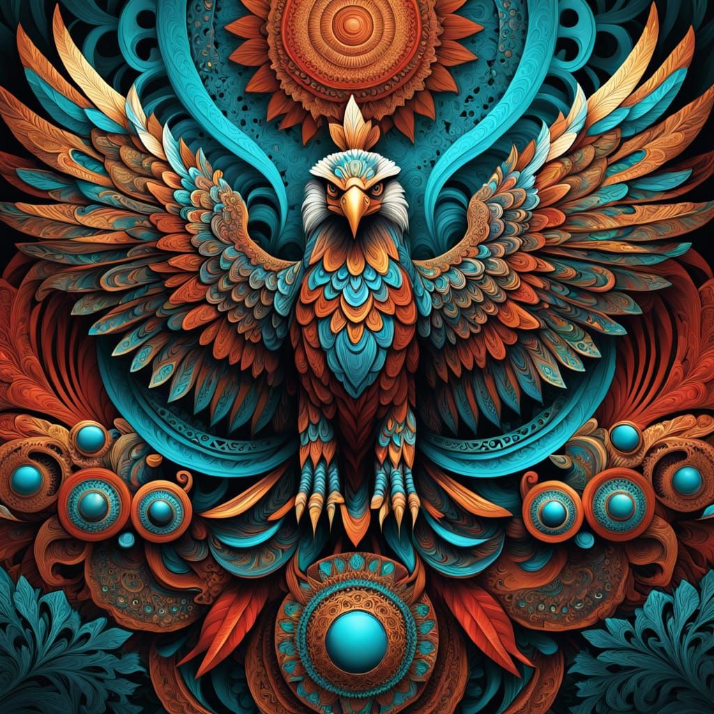 Abstract Wooden Eagle Totem in Vibrant Earthy Tones