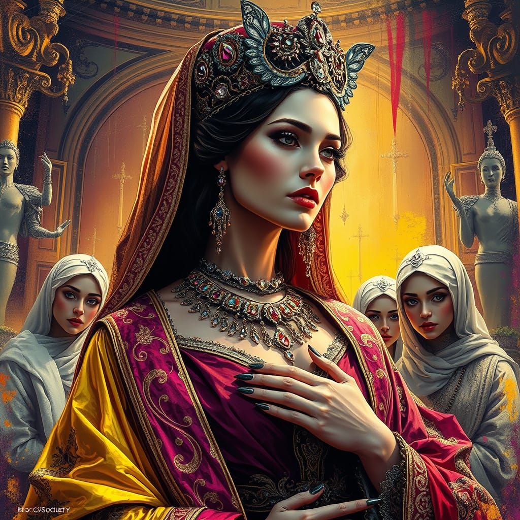 Regal Woman in Vibrant Graffiti Art