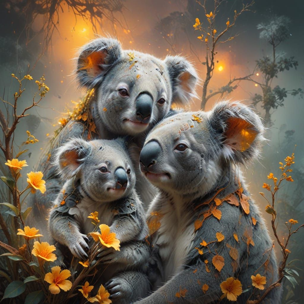 Koala Family in Ethereal Australian Landscape