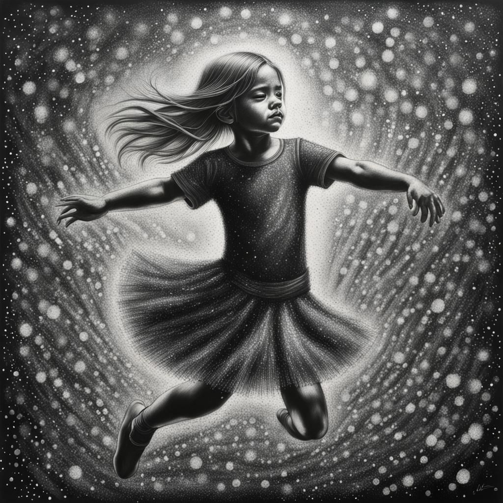Glitter Girl Dancing: Hyperdetailed Charcoal Art