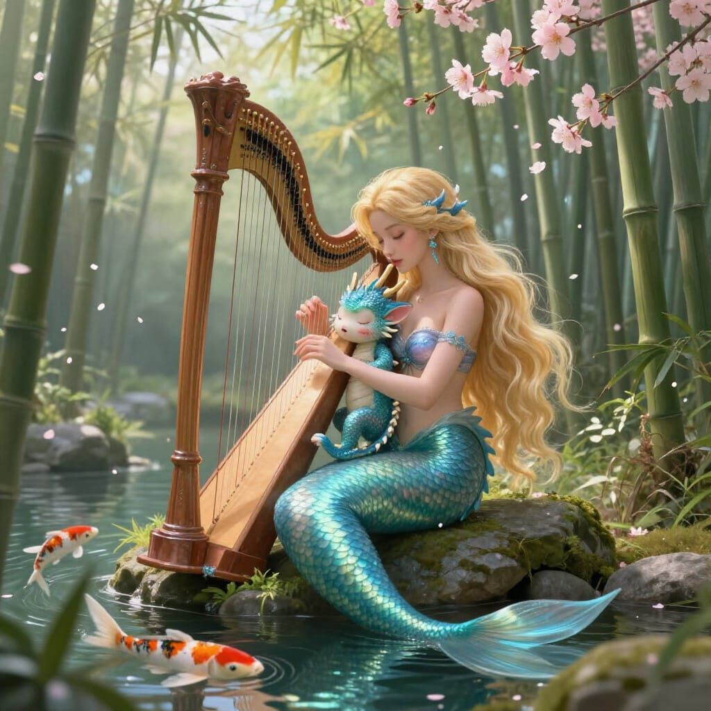 Mermaid Sings Gem Dragon to Sleep by Pond