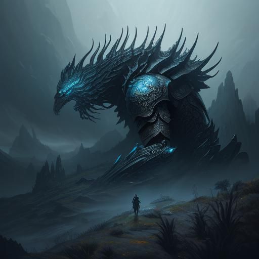 Assassin Overlooking Mystical Realm in Detailed Armor