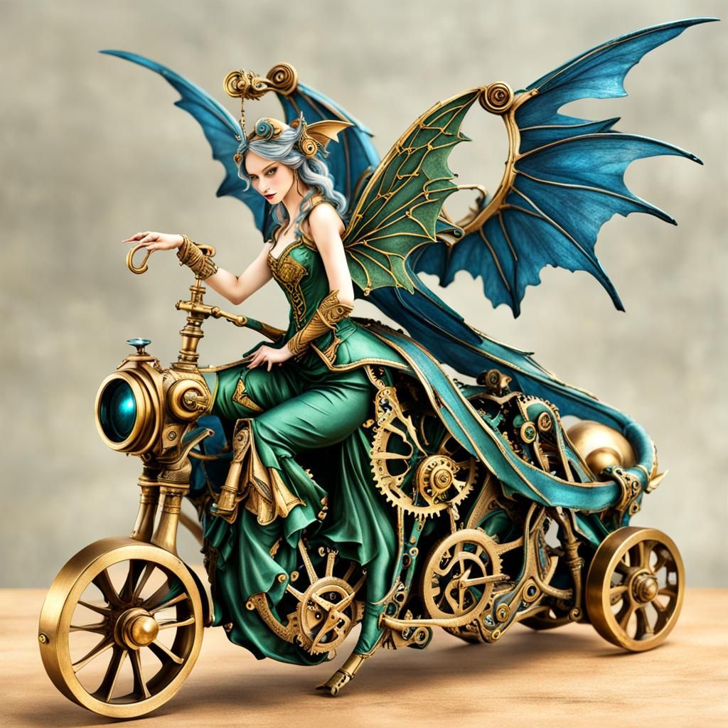 Blue Fairy and Tinker Dragon with Steampunk Engine