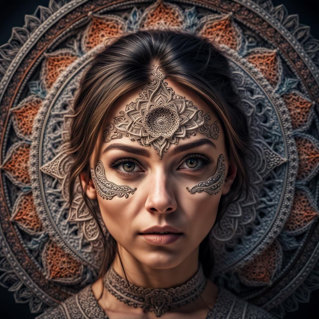 Woman's Mandala Vision in Hyperrealistic Detail