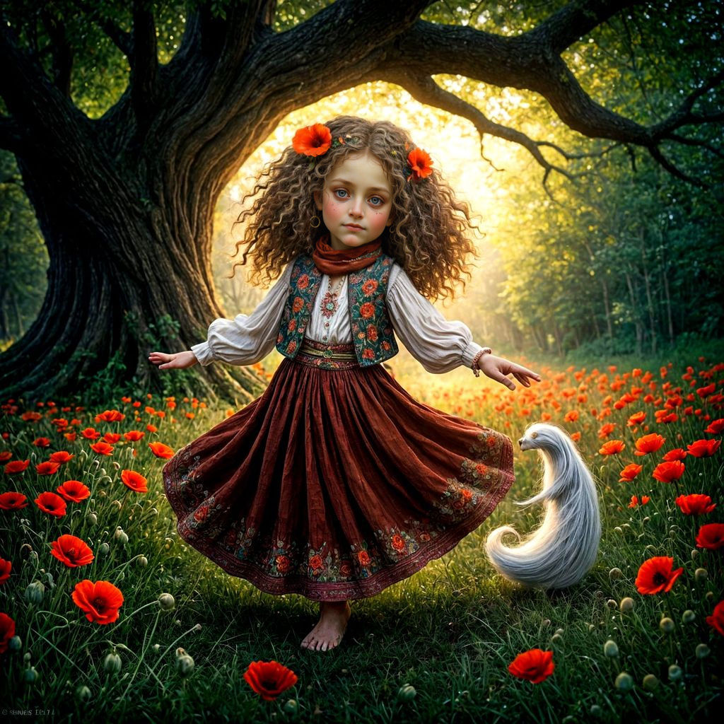 Gypsy girl dancing with her ferret
