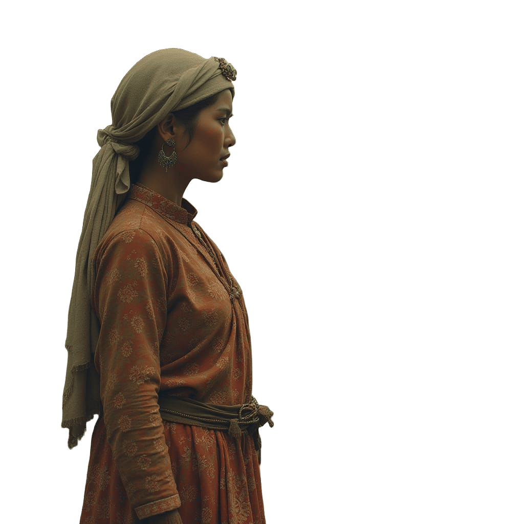 Rohingya Woman in Bamboo Forest, Manga Art Style