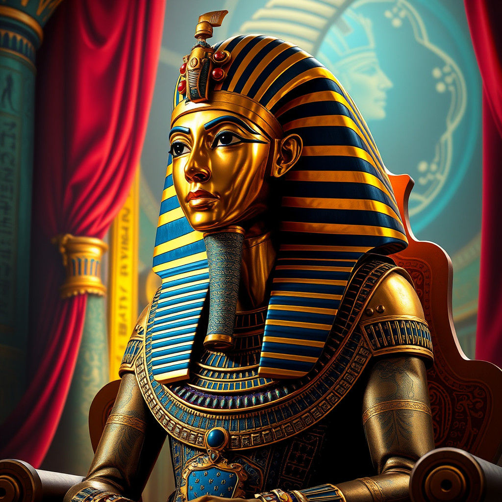 Tutankhamun in Egyptian Blue and Gold Regalia