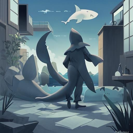 Surreal Sleepwalking Shark Wags Tail in Dreamscape