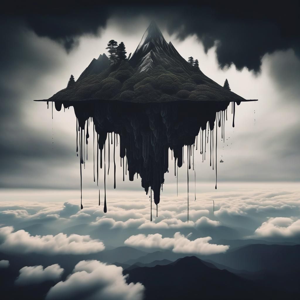 Surreal Upside Down Mountain Dripping Darkness