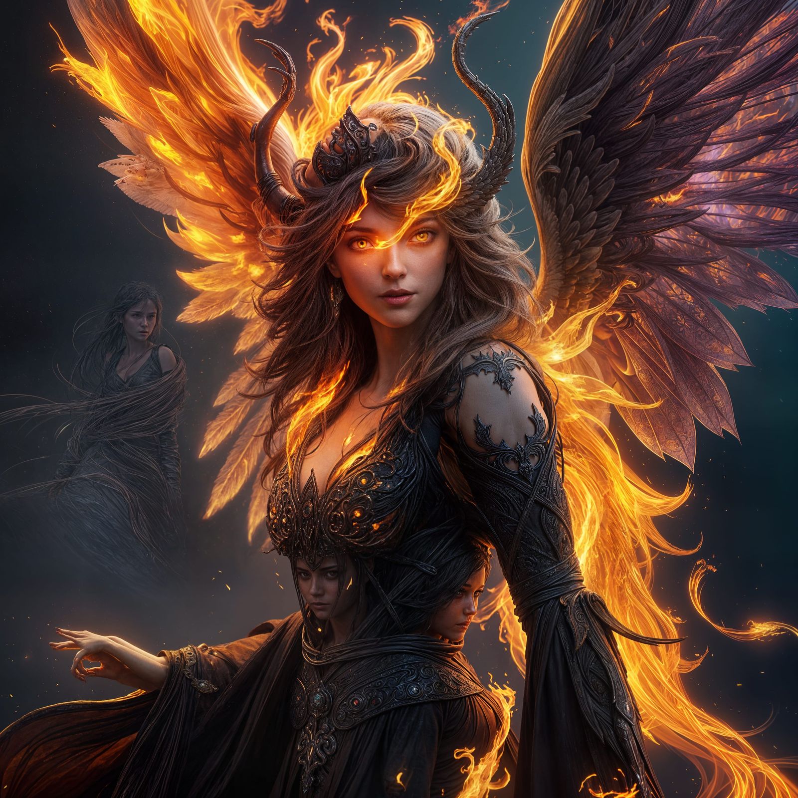 Hyperdetailed Fire Angel in Dark Fantasy Style