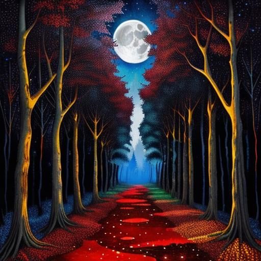 Moonlit Arabesque Forest in Alcohol Ink Style