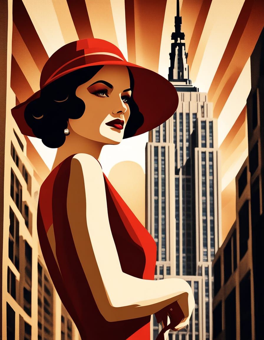 Art Deco Woman in Red Dress, Pop Art
