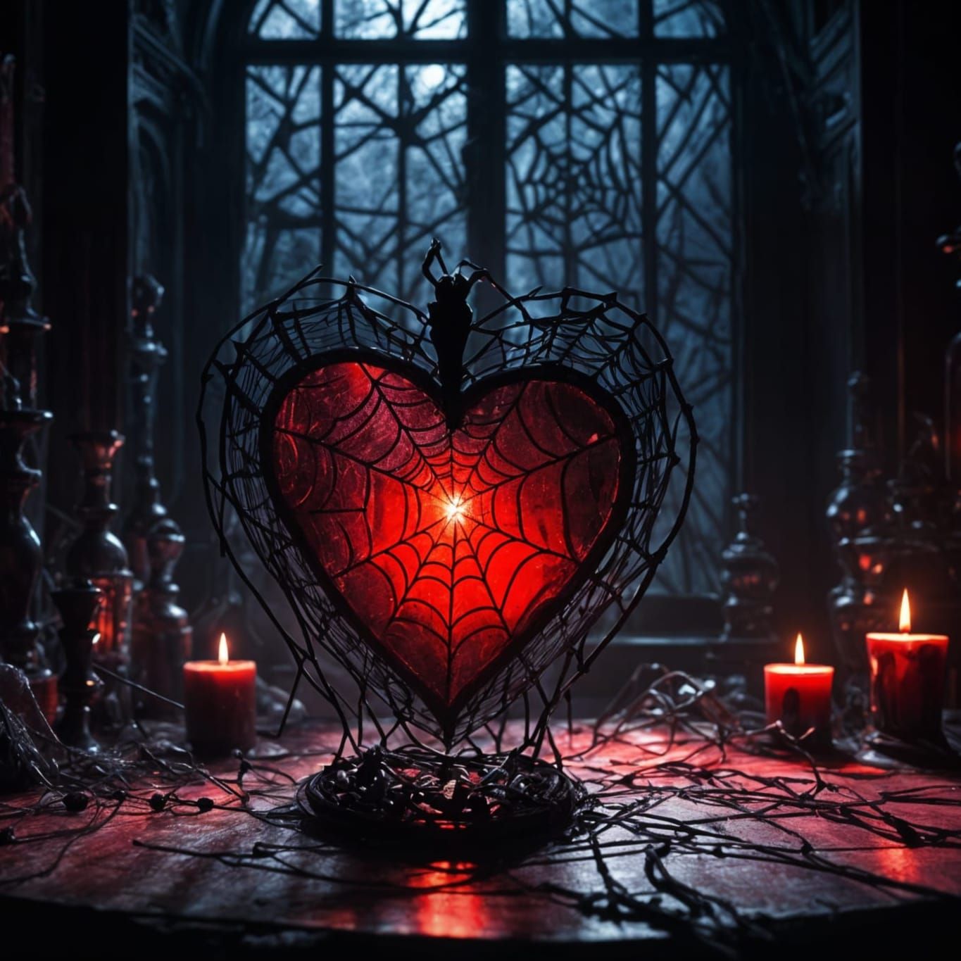 Gothic Halloween Living Room With Glowing Heart