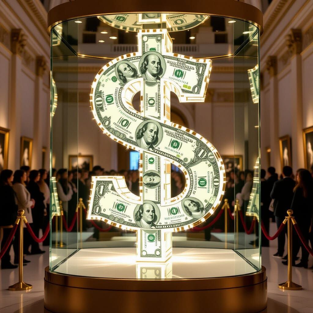 Dollar Sign Sculpture in Museum Display Case