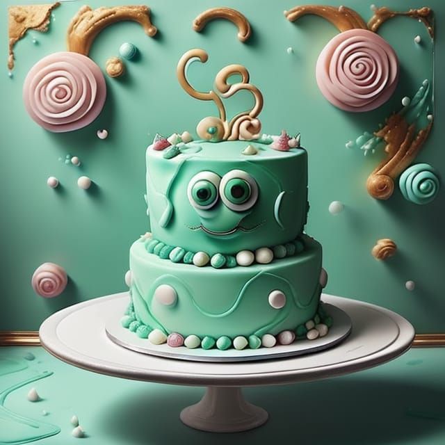 Cute Chibi Cake Monster Eating Smash Cake