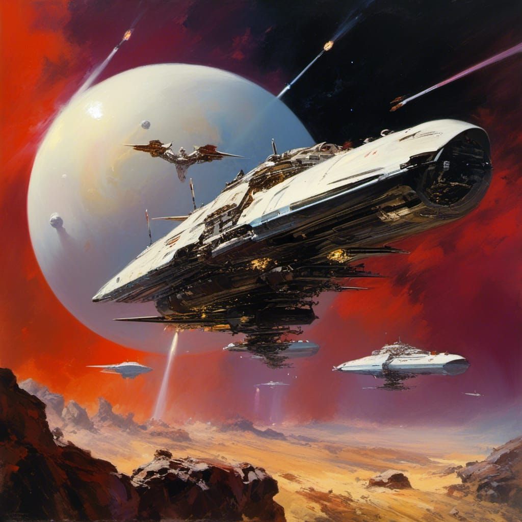 Galactic Spacecraft Battle Above Distant Planet