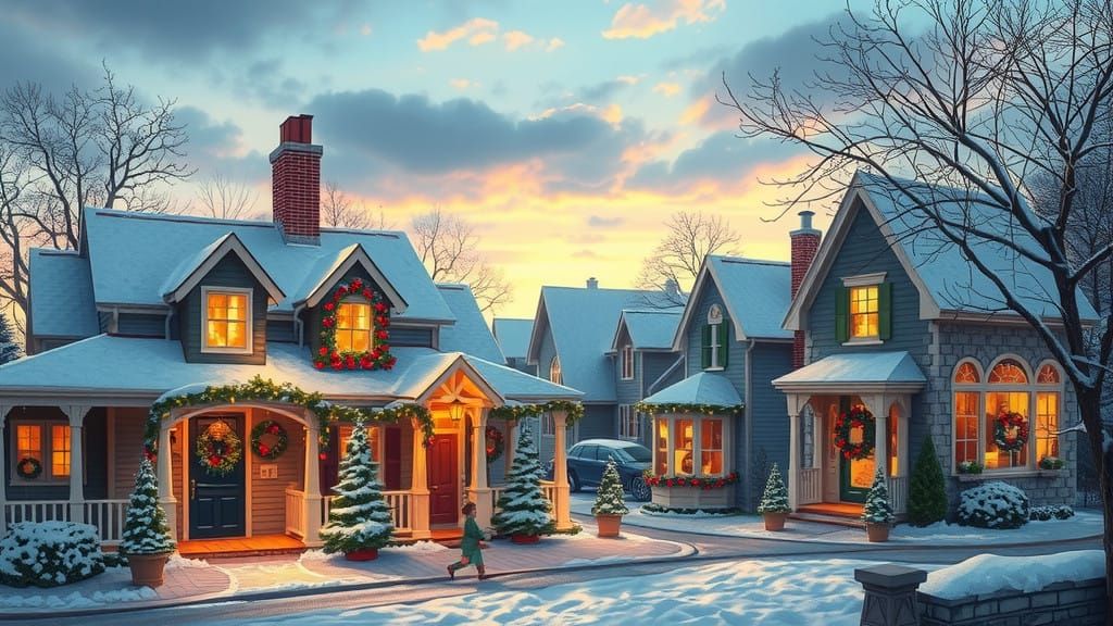 Whimsical Christmas Village Scene in Evening Light