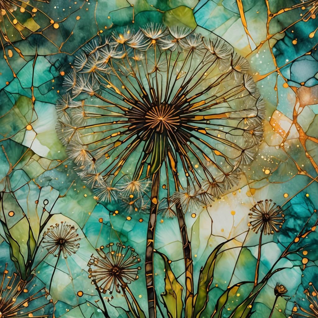 Dandelion in Alcohol Inks and Stained Glass Style