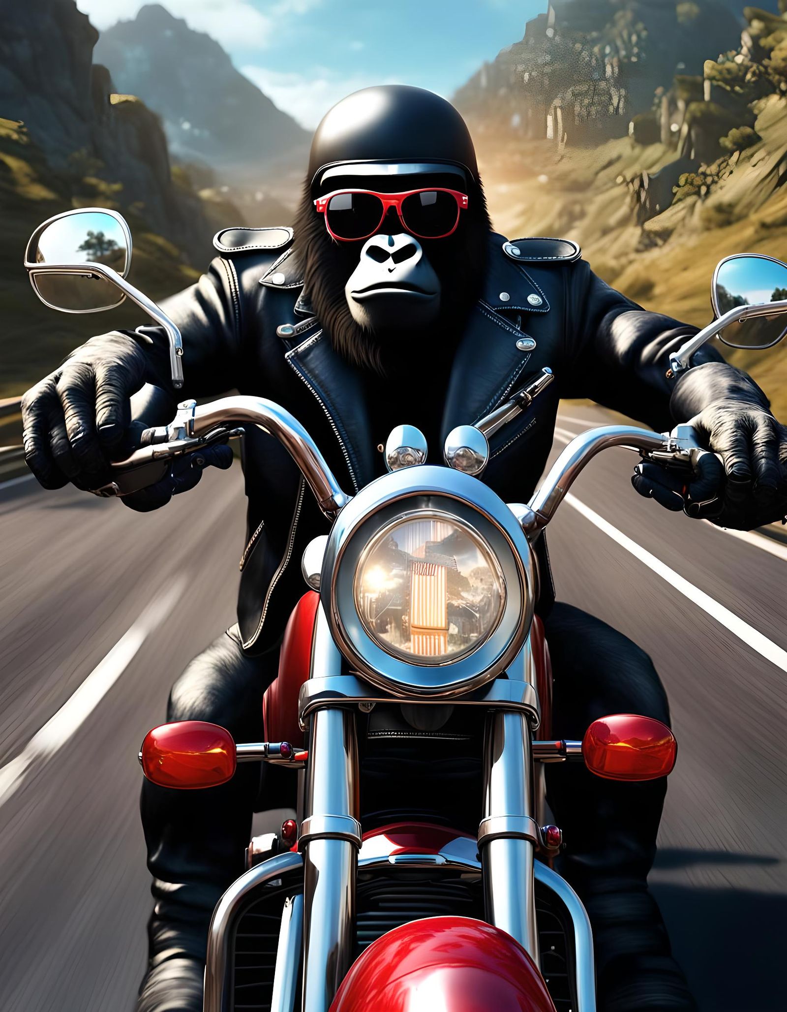 Gorilla on Motorcycle Rides Western Highway