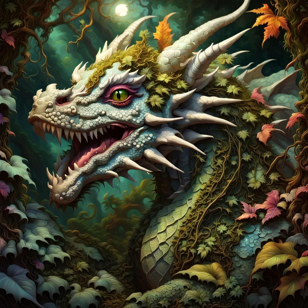 Majestic Leaf Dragon in Enchanted Forest