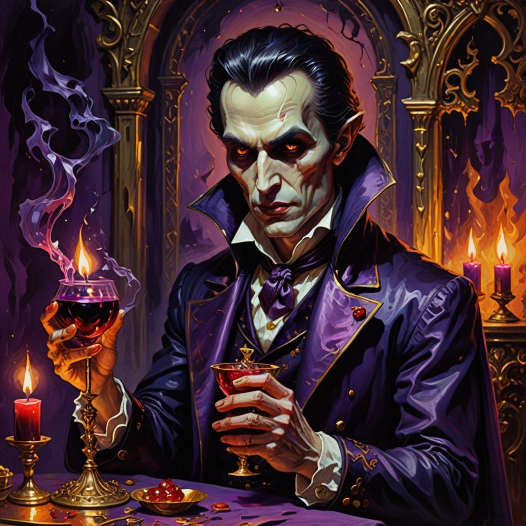 Surreal Vampire Holds Enchanted Love Potion in Expressionist...