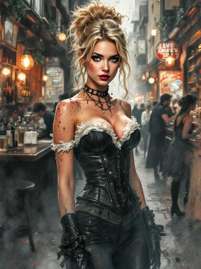 Whiskey Woman: Pin-Up in Whiskey-Splatter Watercolor Style