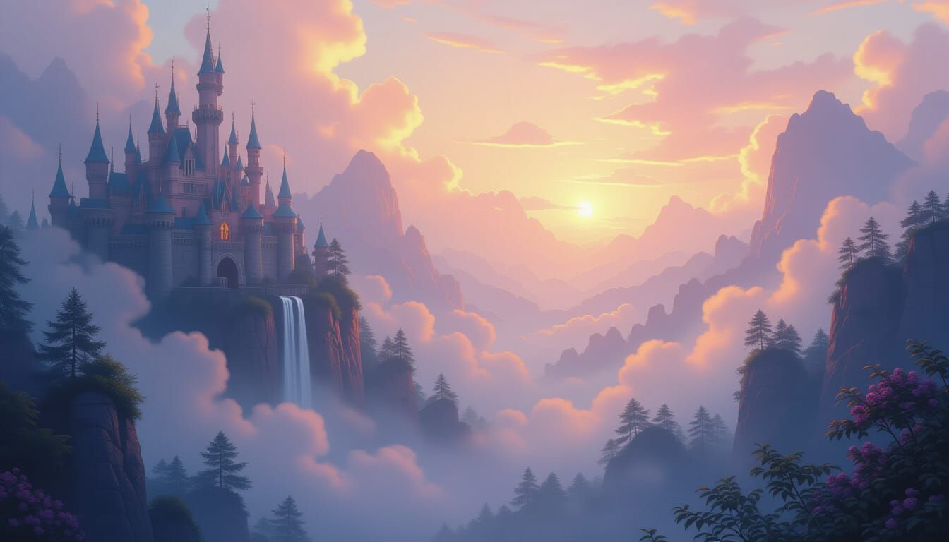 Ethereal Fantasy Landscape with Vibrant Color Splash