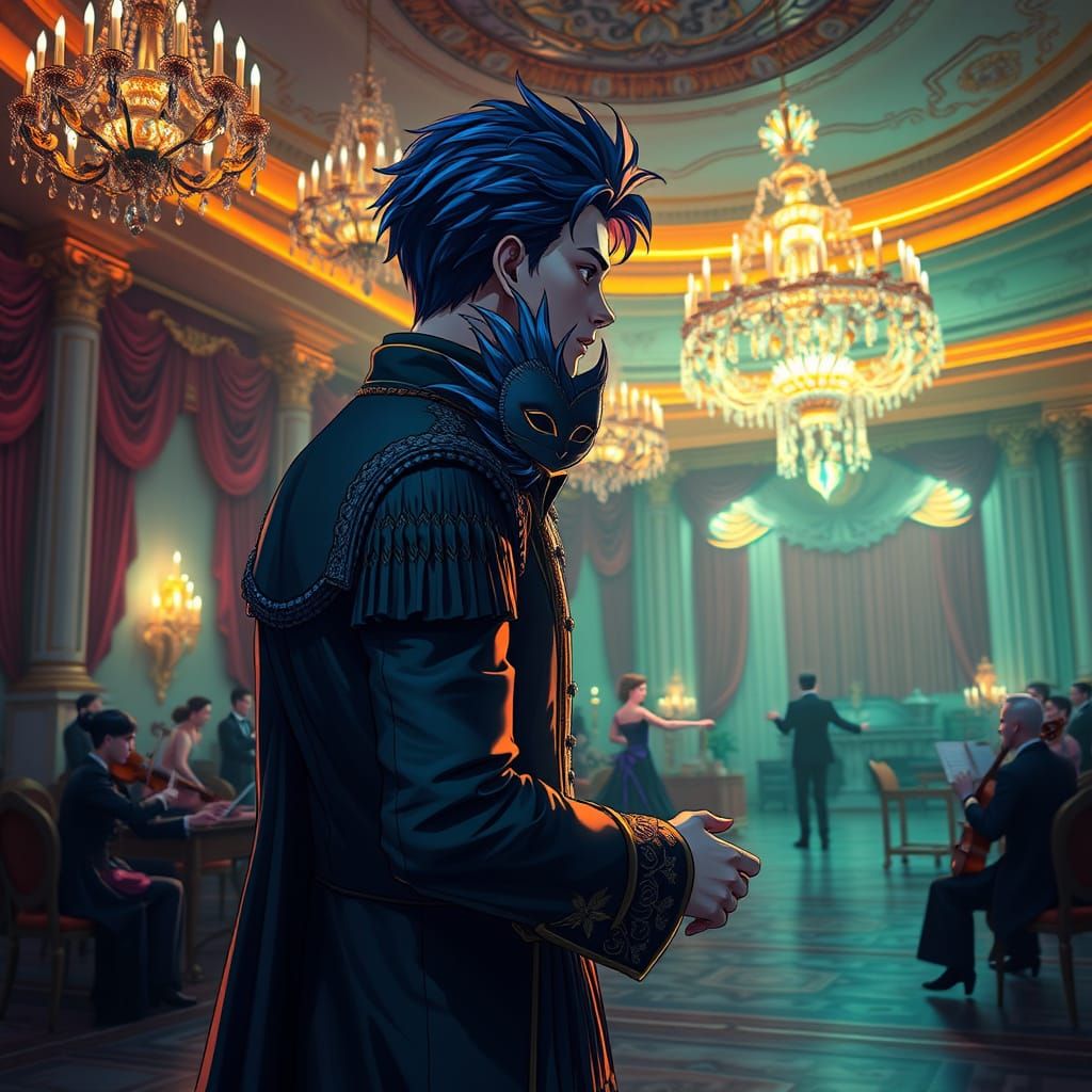 Anime Duke in Ballroom with Neon Lights