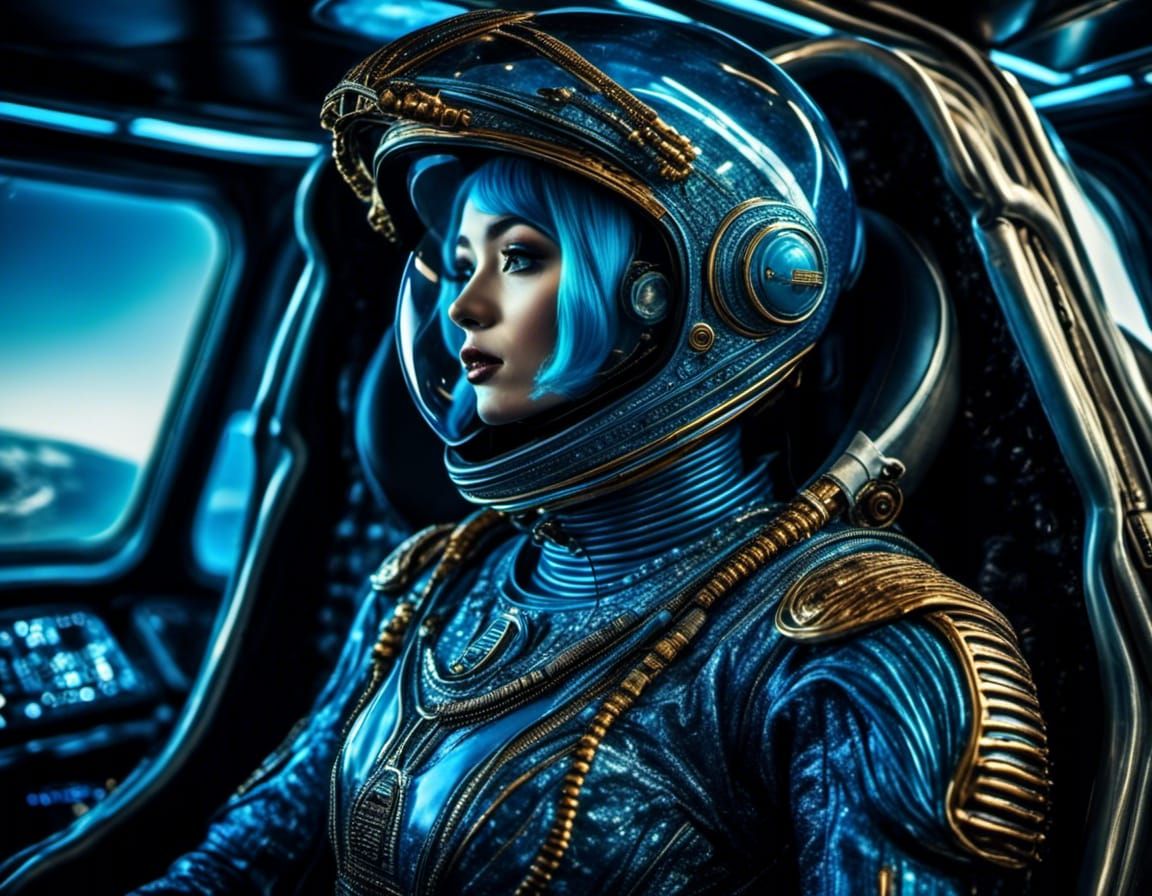 Female Space Explorer on Alien Planet in Biopunk Style