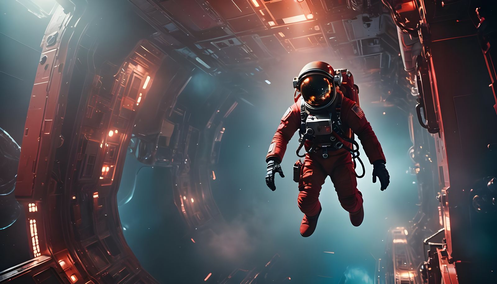 Futuristic Astronaut Descending in Cinematic Style