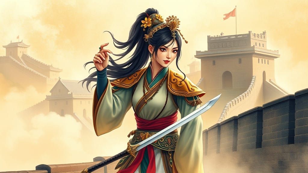 Ancient Chinese Warrior in Traditional Hanfu Attire