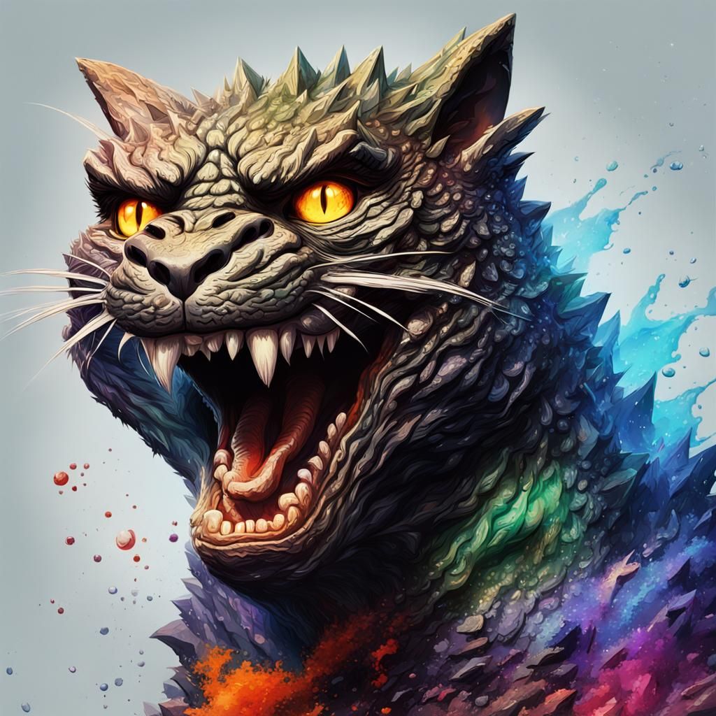 Hyperrealistic Godzilla Cat with Colorful Background