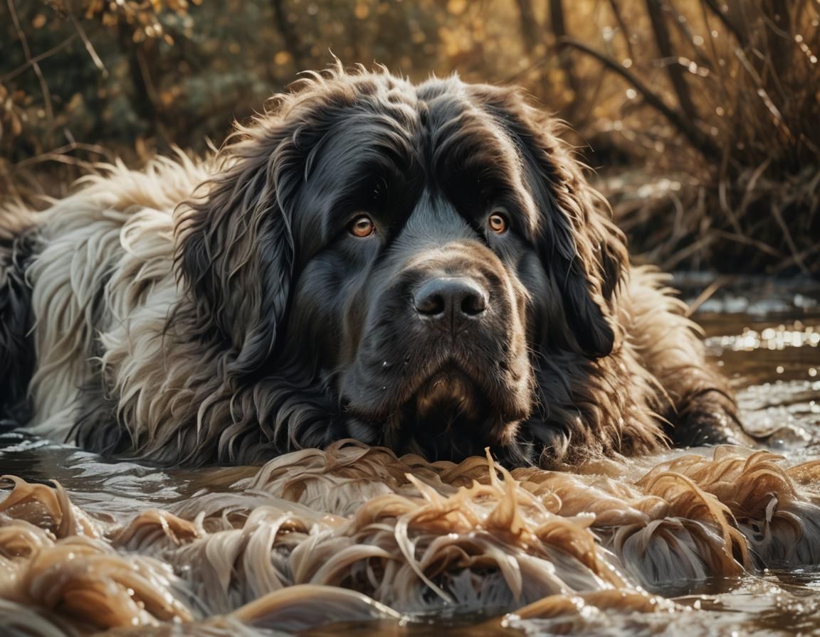 Sad Newfoundland Portrait in Dreamlike Digital Art