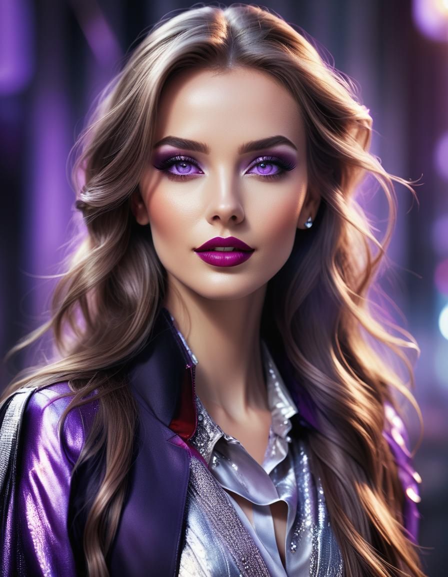 Stunning Woman with Violet Eyes in High Detail