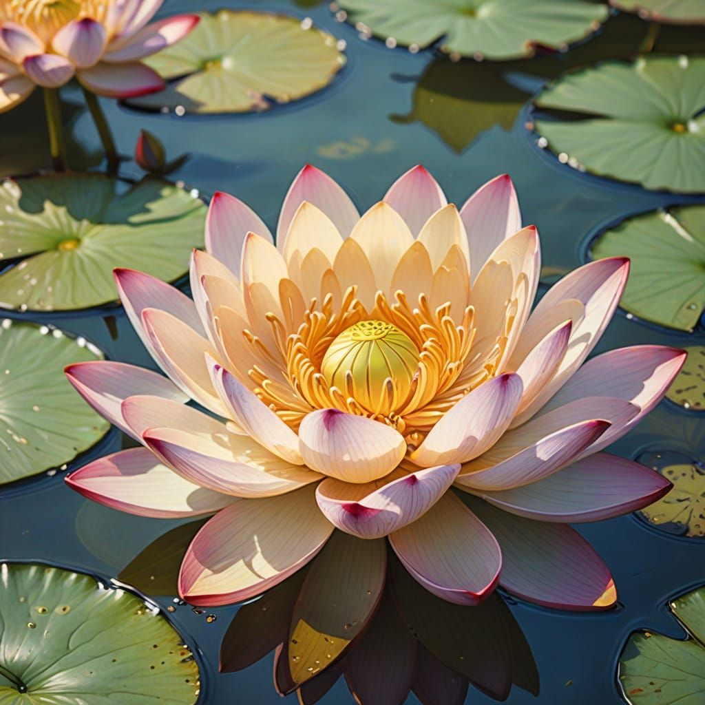 Vibrant Lotus Flower Blooms in Serene Pond Waters