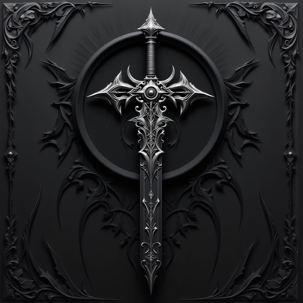 Black Sword with Silver Etchings