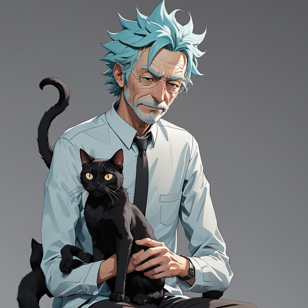 Rick Sanchez and Black Cat in 3D Anime Style