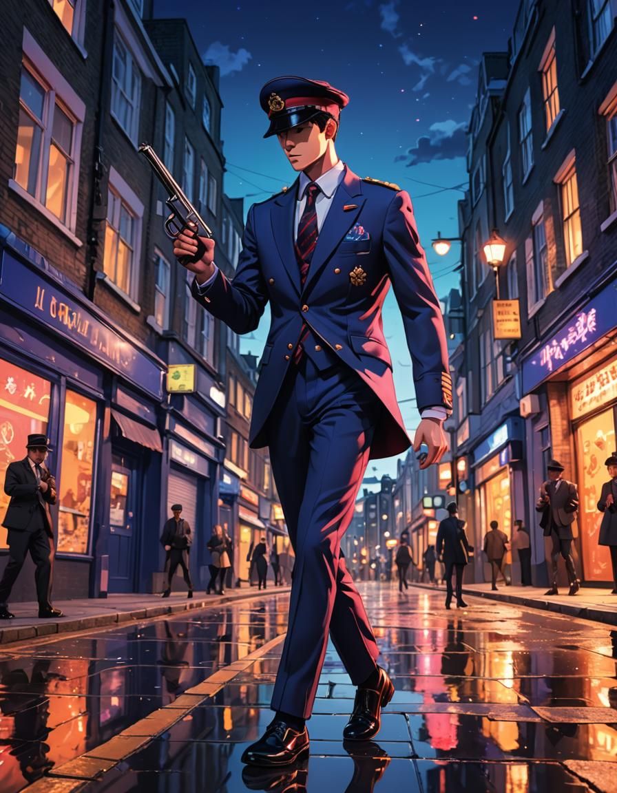 King's Guardsman Lands Kick in Neon London: Anime Art